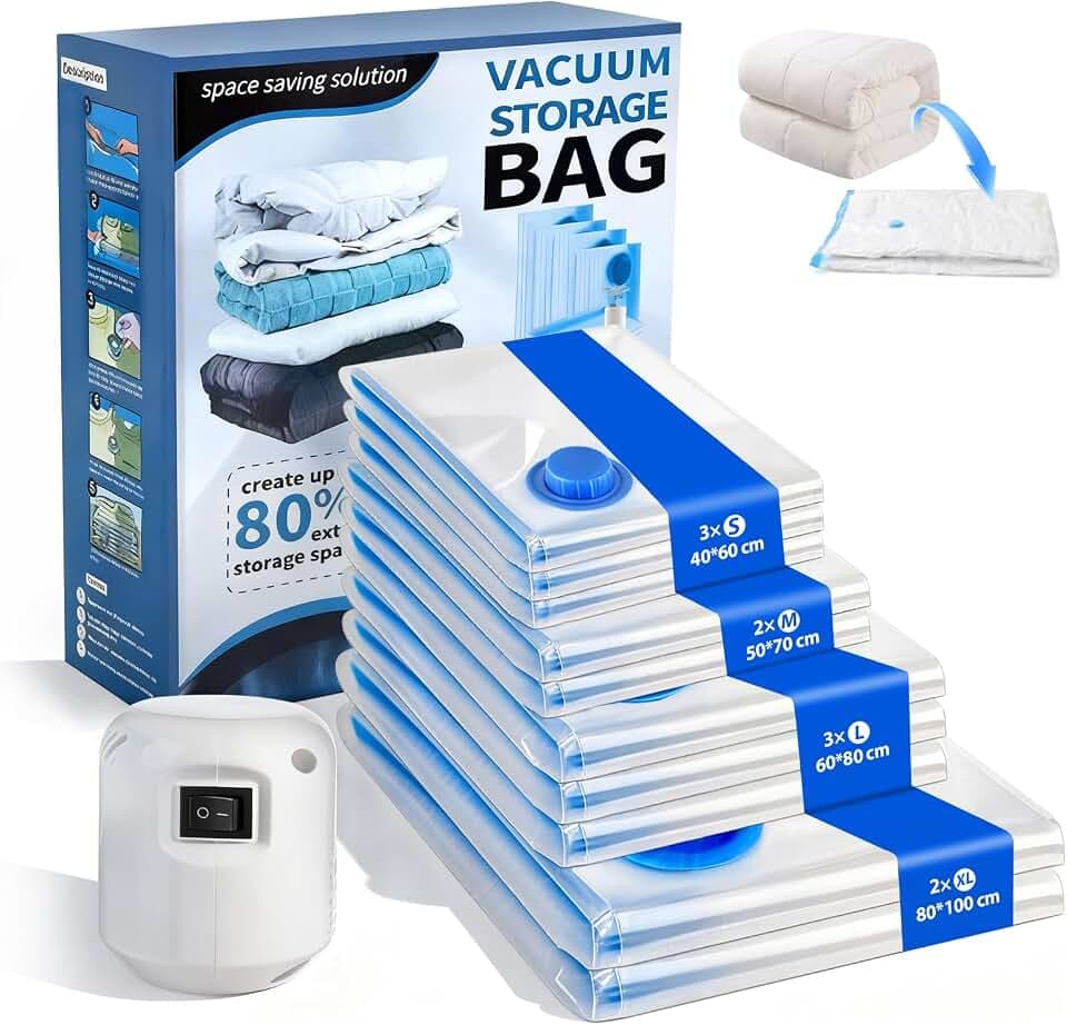 Vakuumbeutel für Kleidung mit Pumpe,10 Stück Vacuum Bags for Clothing(40 * 60,50 * 70,60 * 80,80 * 110) für Aufbewahrung, Reisen,Kissen Bettdecken Aufbewahrung,Gepäck
