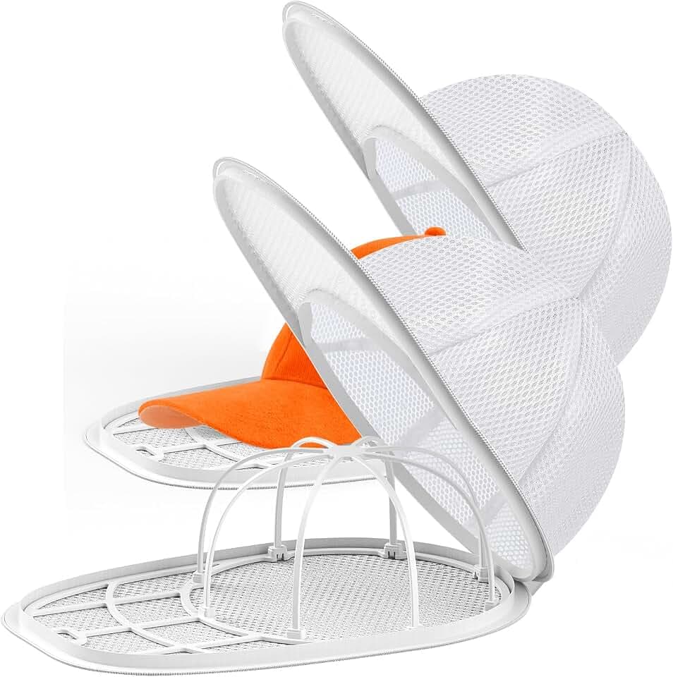 Eiito Hutwaschanlage für Waschmaschine, Hutreiniger für Baseballkappen mit Rahmenkäfig und Netztasche (2 Stück, weiß)