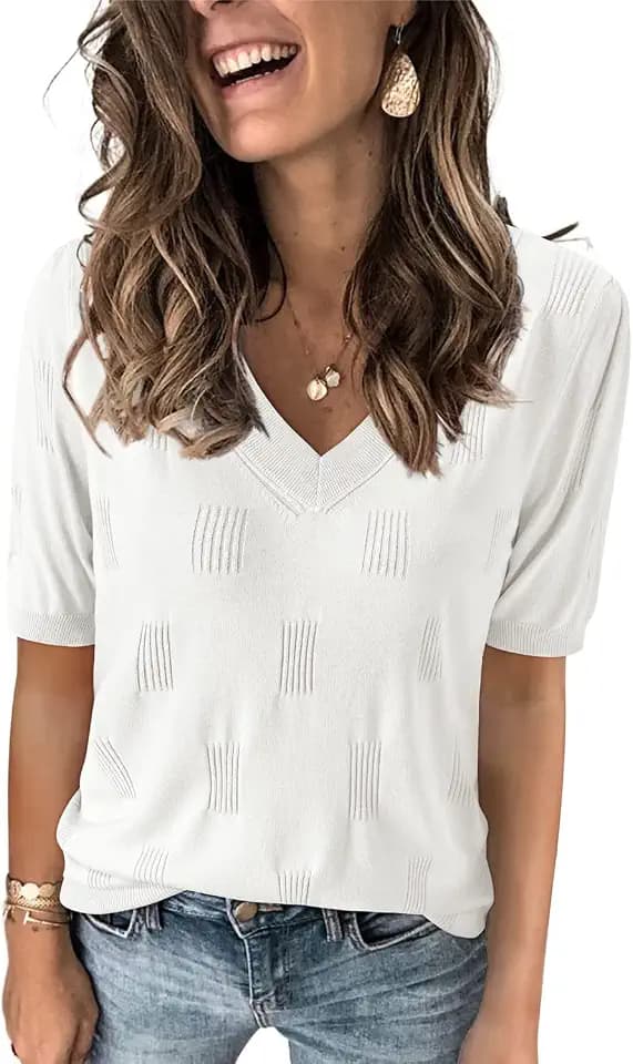 Arach&Cloz Women's Lightweight Summer Short Sleeve Sweater Top Shirt Blouse