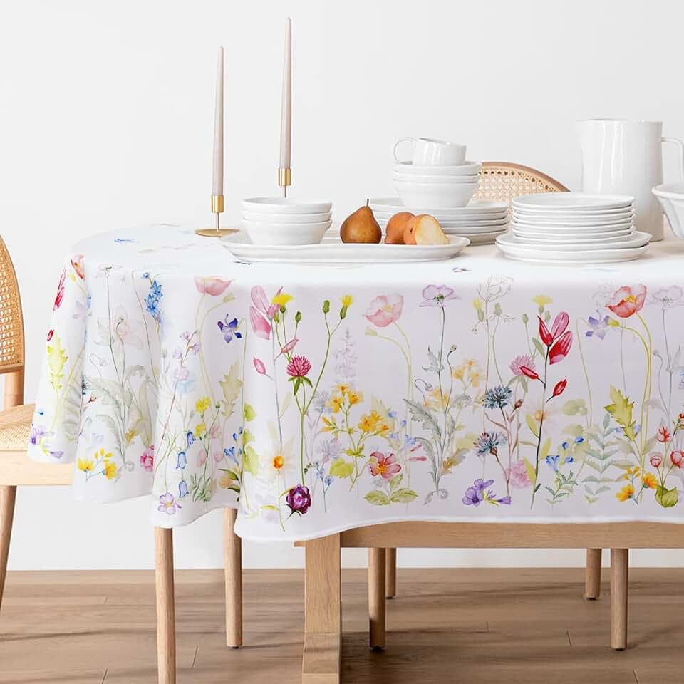 Bnejvif Spring Floral Oval Tablecloth, Flower Print Spring Summer Tablecloth, Waterproof Wrinkle Free Durable Fabric Floral Oval Tablecloth for Oval Tables 54 X 72 Inch