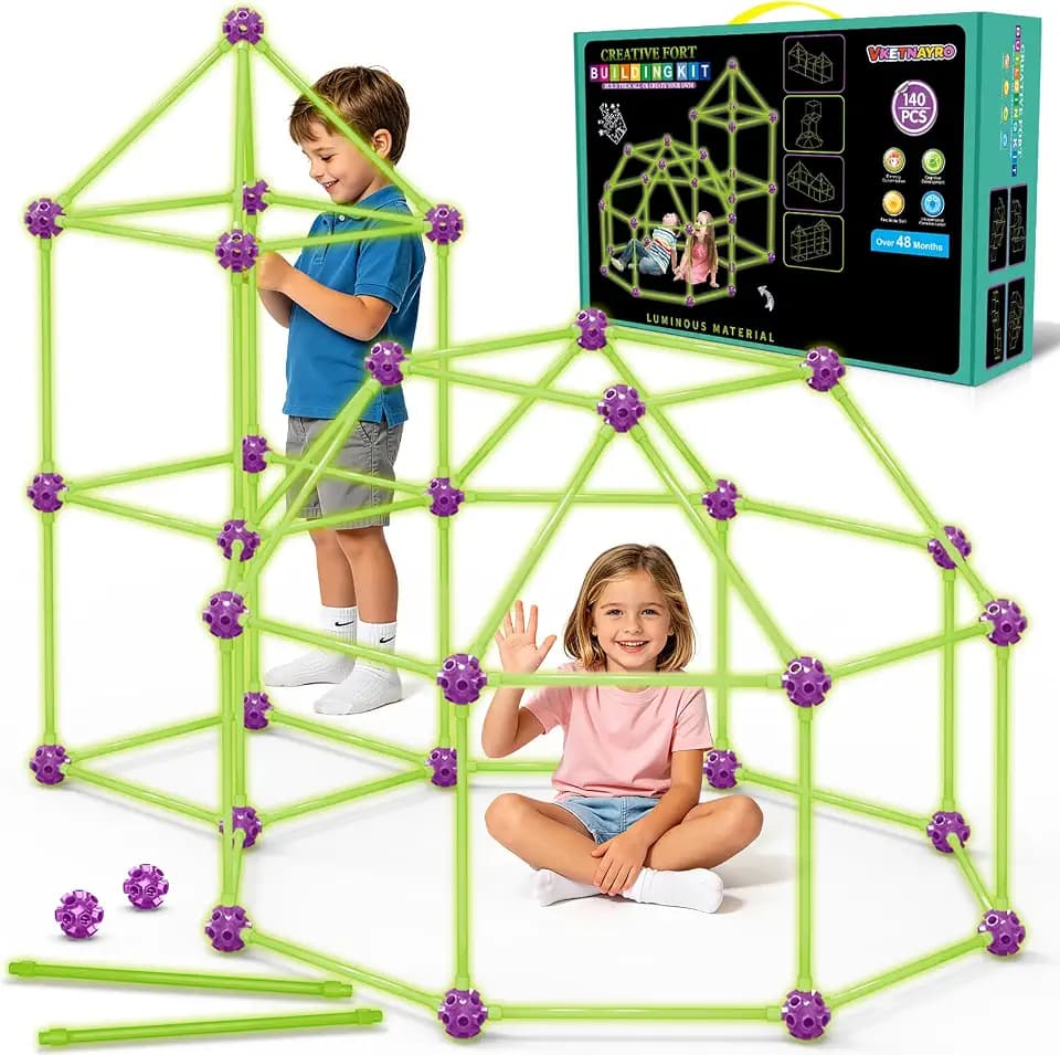 Glow In The Dark Fort Building Kit for Kids, STEM Building Toys, Kids Fort