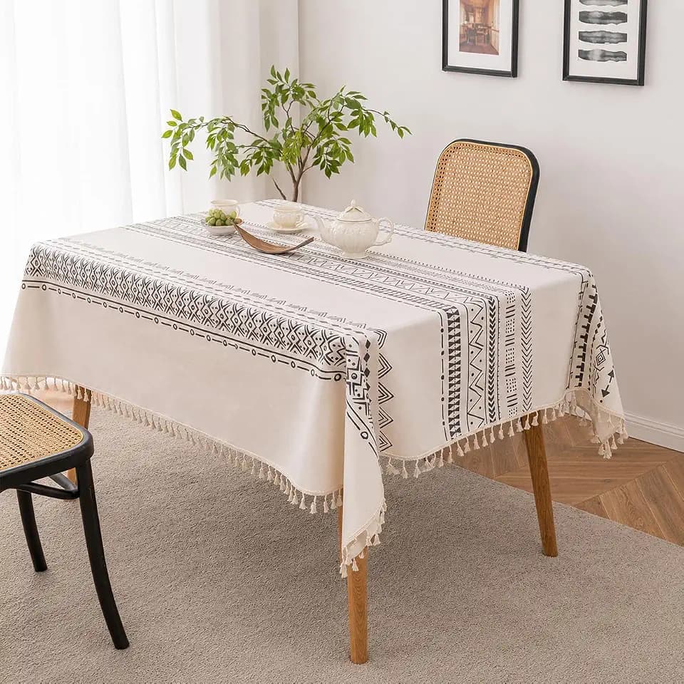 Waterproof Square Tablecloth, Black White Boho Geometric