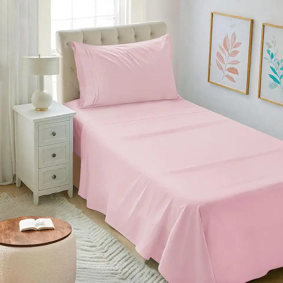 Mejoroom Twin XL Sheet Set - Hotel Luxury Microfiber Sheet & Pillowcase Sets Fits College Dorm Room Mattress - Soft, Breathable, Wrinkle & Fade Resistant - 3 Piece (Blush Pink)