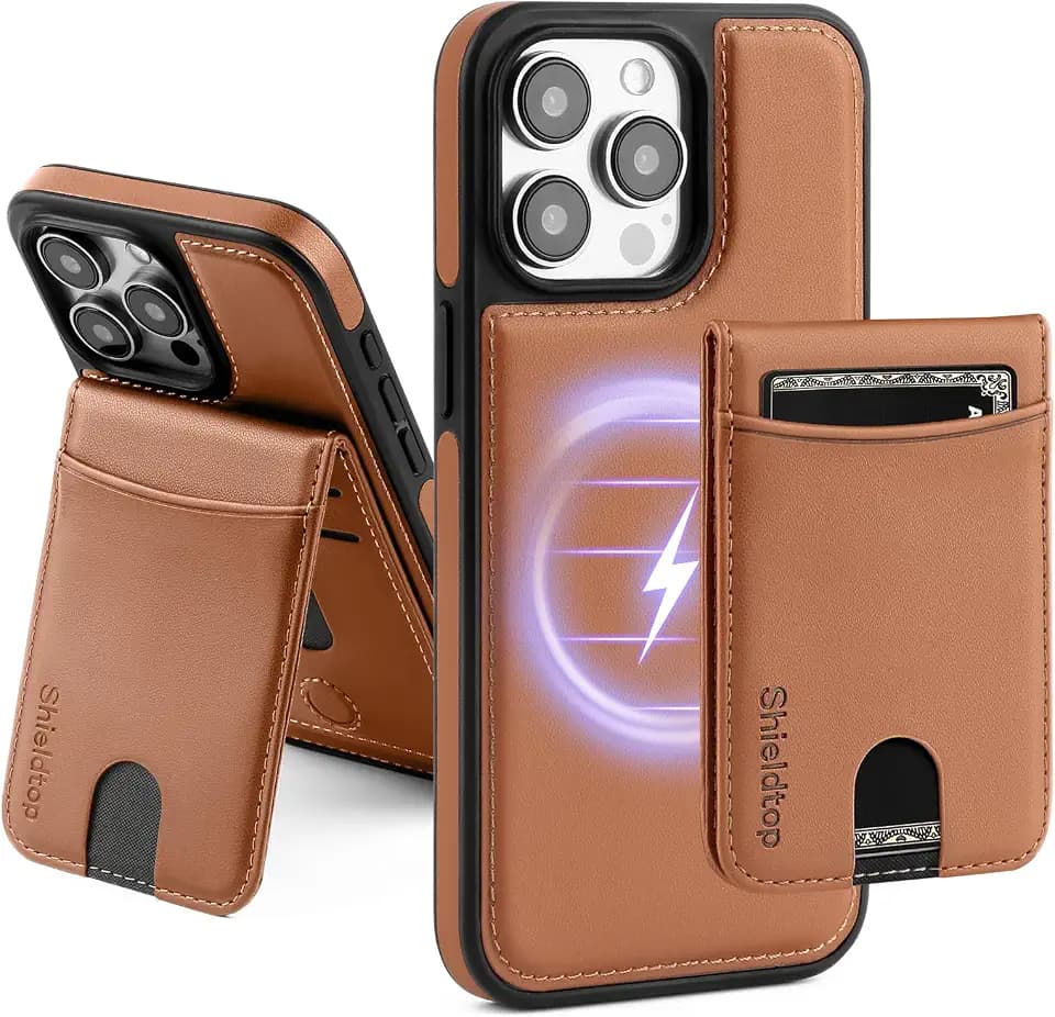 Shieldtop Compatible with MagSafe iPhone 15 Pro Max Wallet Case,Brown