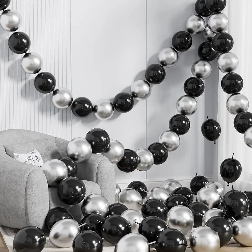Black Silver Linking Balloons, Link Balloons for Arch, Wall, Chain