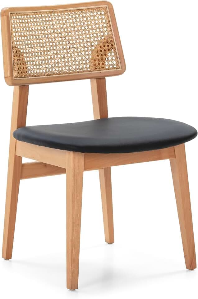 SILLA 52X54X80 MADERA NATURAL/POLIPIEL XH23B NEGRO/RATAN NATURAL
