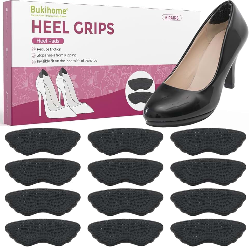 Bukihome 6 Pairs Gel Heel Pads for Shoes, Soft Heel Grips for Womens Shoes