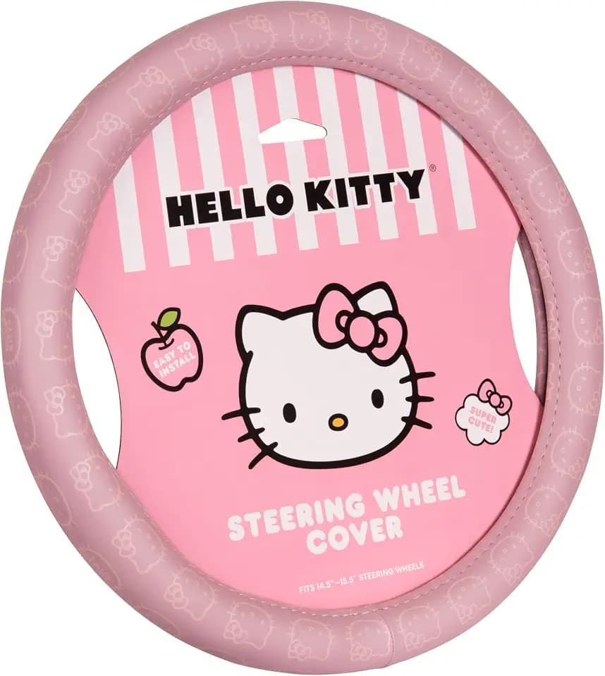 Sanrio Hello Kitty Pink Car Steering Wheel Cover, Universal Fit Cute Car Accessories for Women Stylish Decor Gifts Hello Kitty Accessories - Fits Standard Wheels 14.5"-15"