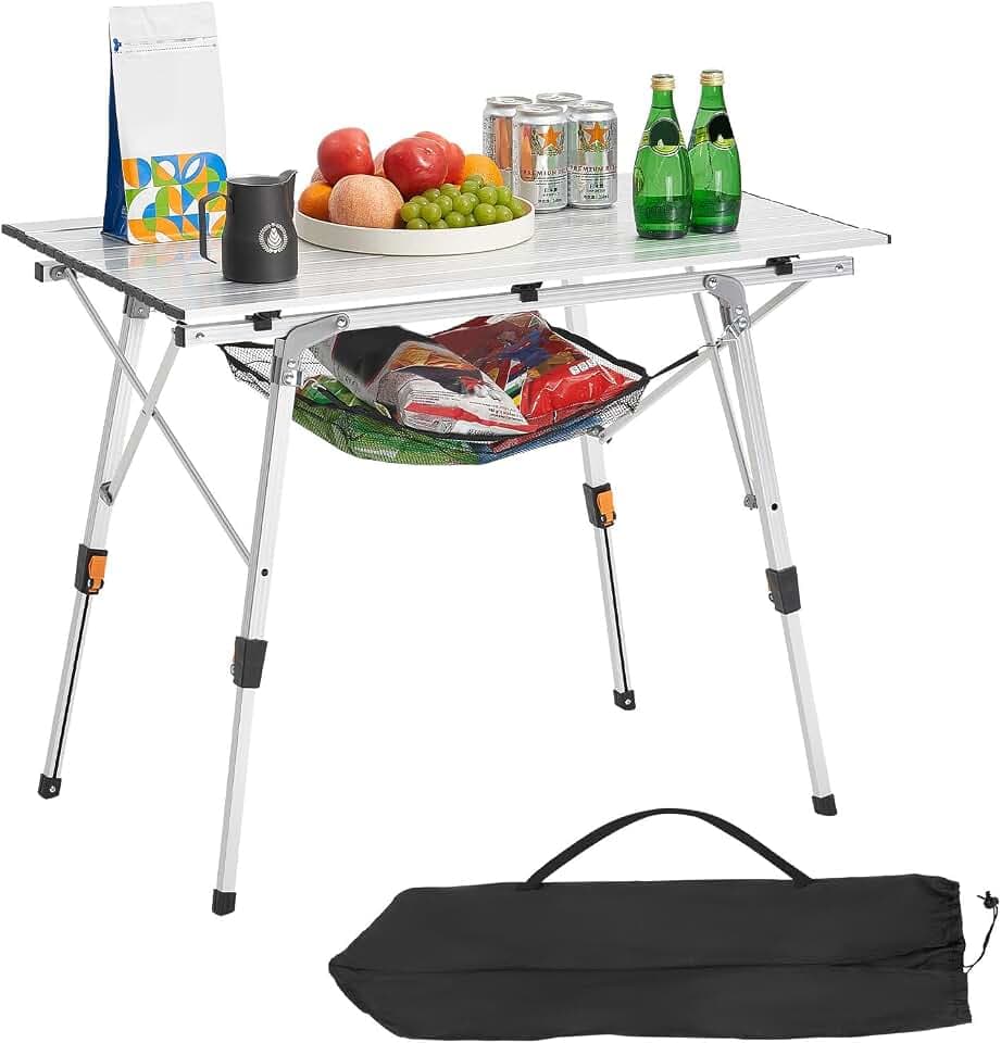 VEVOR Klapptisch Buffettisch tragbarer Allzwecktisch 90 cm, rechteckiger Aluminiumtisch (für 2-4 Personen) mit Verstellbarer Höhe & Tragetasche, Gartentisch Campingtisch für Partys Picknick Silber