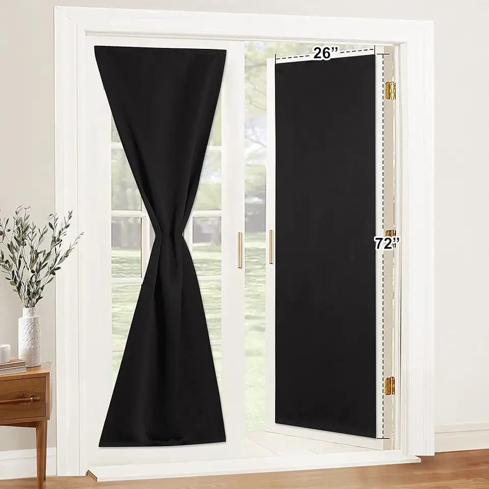 StangH 2 Panels Portable Blackout Door Curtains - Sticky Cordless Blinds Shades Travel Temporary Privacy Window Curtains, Adjustable Thermal Blinds for Nursery/Home Office, W26 x L72, Black