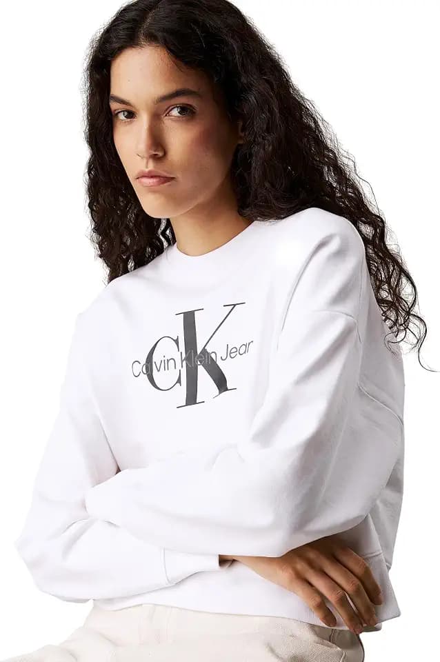 Calvin Klein Damen Sweatshirt Monologo French Terry mit Rundhalsausschnitt