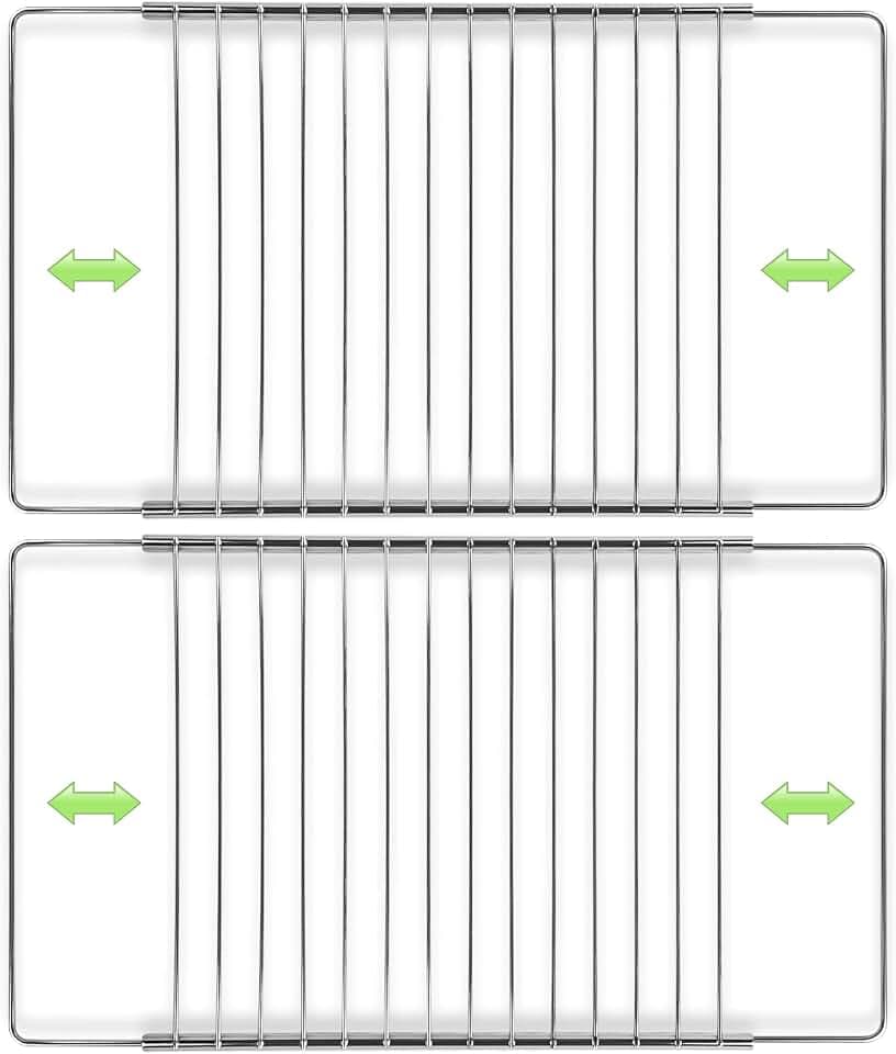MIRTUX 2 x Grillrost für den Ofen, anpassbar, Breite: 31 cm, Länge ausziehbar – verstellbar von 37 cm (Mindestmaß) bis 65 cm (maximale Größe).