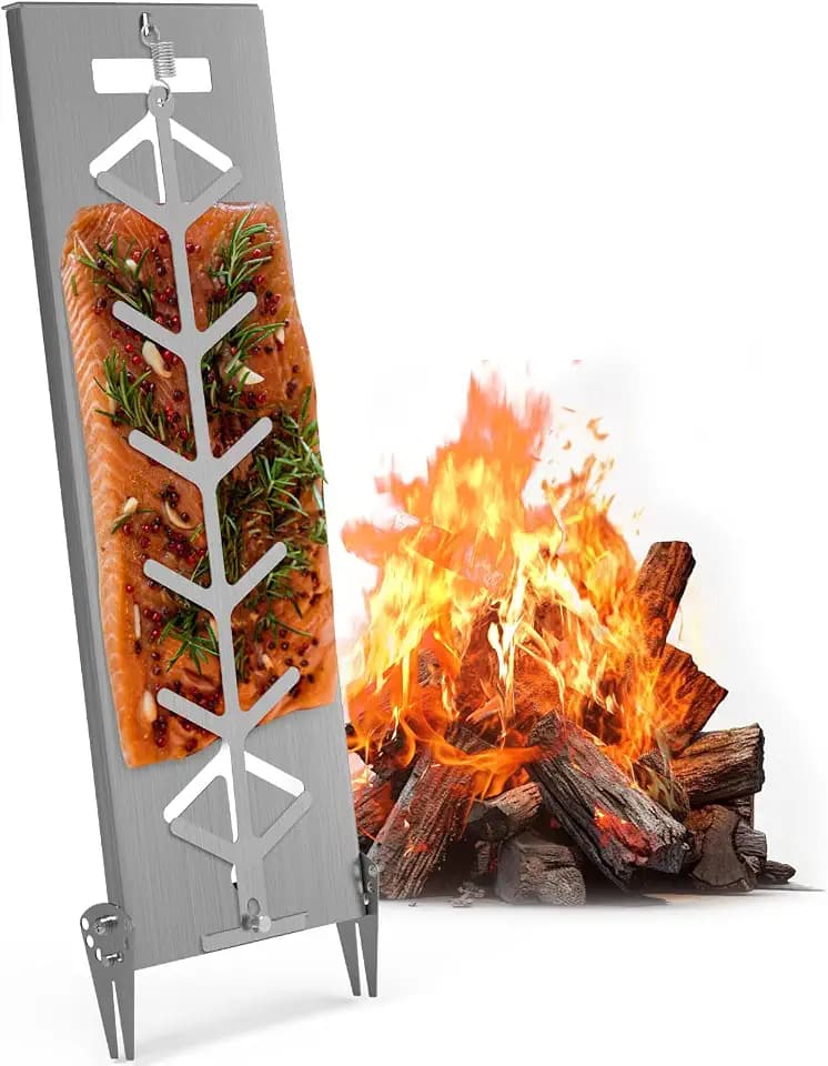 Flammlachsbrett | Extra breit 18cm Fisch Grillhalter Edelstahl | Grillzubehör für Feuerschale und Kugelgrill mit Wandstärke bis Weniger als 8mm | Flammlachshalter | Flammlachsbretter