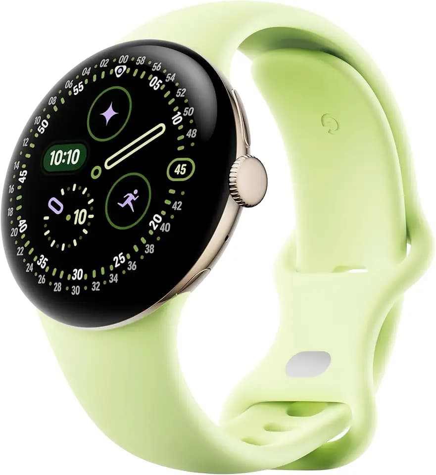 Google Pixel Watch 4 (41 mm) – Android-Smartwatch mit gewölbtem Display und Fitness-Tracking und Unterstützung von Gemini – Aluminiumgehäuse in Champagne Gold – Sportarmband in Lemongrass – WLAN