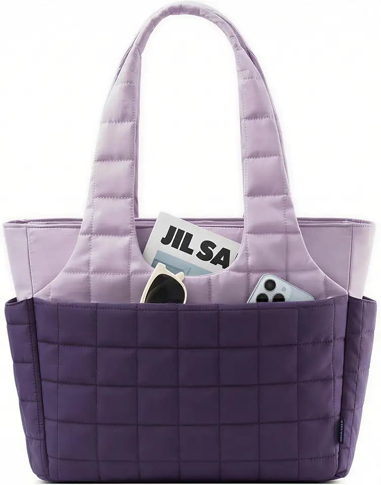 LOVEVOOK Tote Bag for Women, Lightweight Puffer Tote Bag with Compartments Quilted Shoulder Bag for Travel Work Teacher Nurse