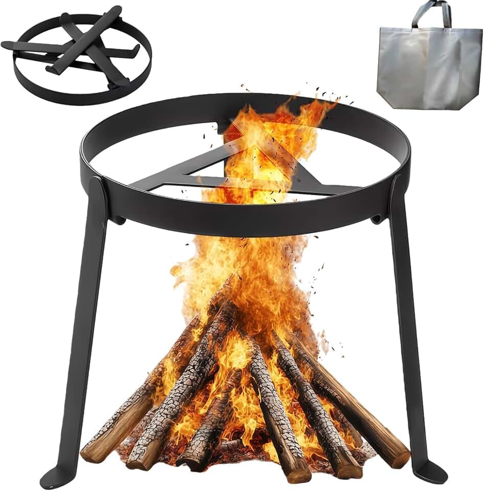 Pfannenknecht für Lagerfeuer, Grillrost für Feuerschale, Klappbar Camping grill, Hochtemperaturbeständiges Dreibein BBQ Gestell für Camping mit Aufbewahrungsbeutel
