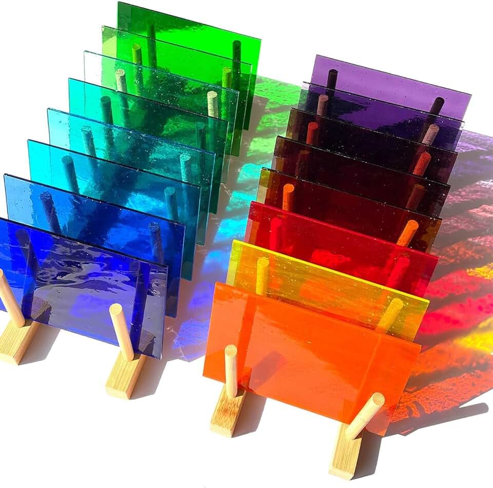 LITMIND 16 transparente Buntglasplatten, Variety Pack, 10,2 x 15,2 cm, Mosaik-Glasfliesen zum Basteln, verschiedene Farben, Kathedralkunstglas, Glasplatten für Buntglas-Projekte (transparent)