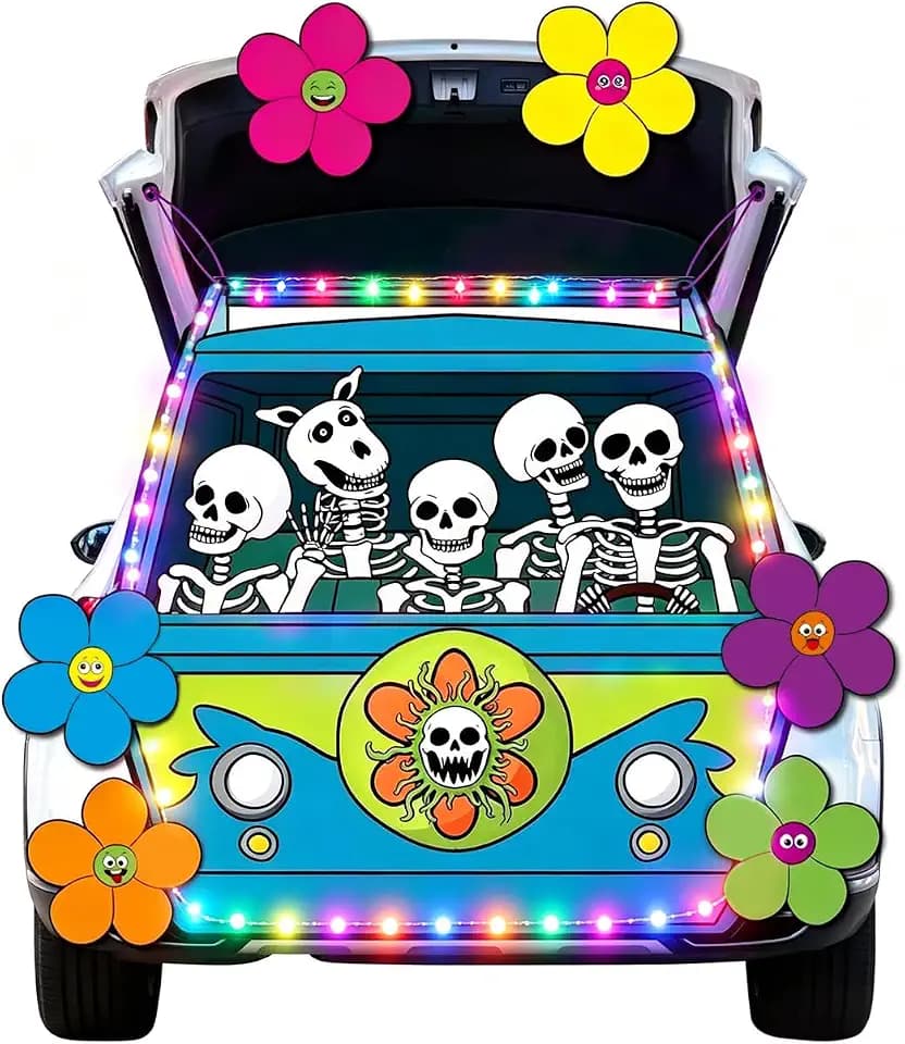 Halloween Trunk or Treat Car Decorations Kit for SUV with Skeleton Flower Theme Garage Door Banner Haunted House Waterproof Archway Outdoor Party Supplies
