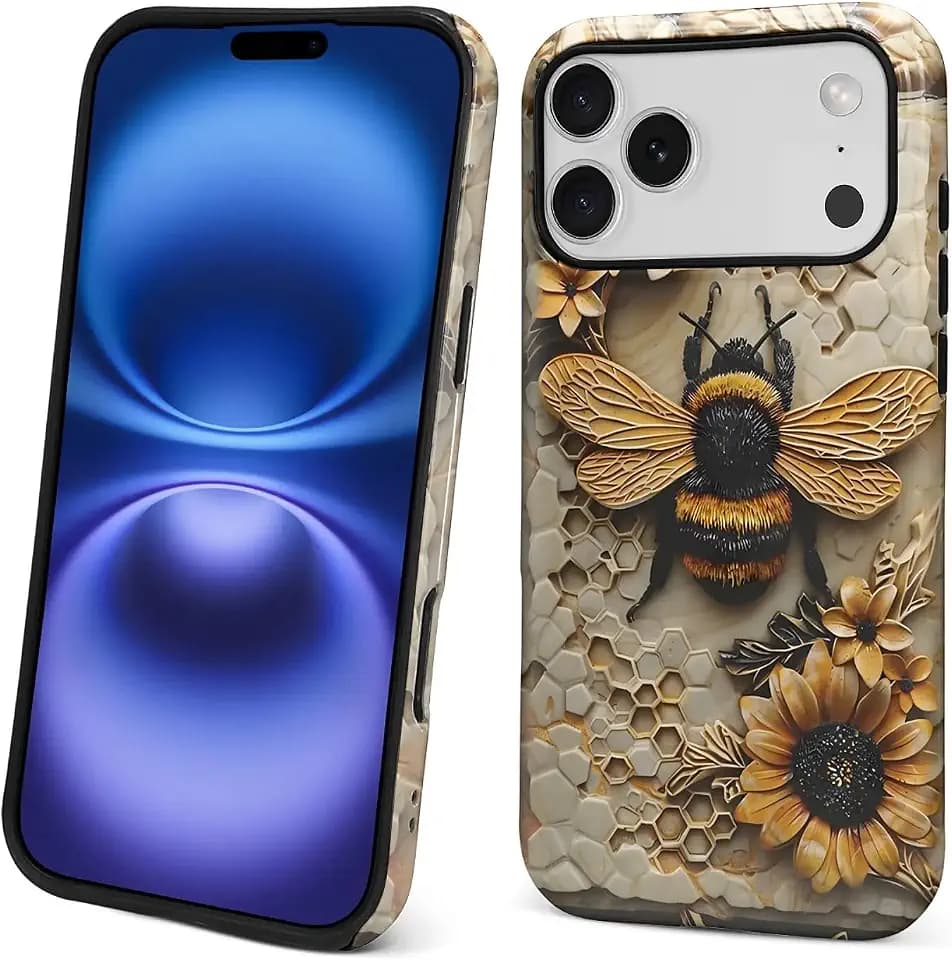 Compatible with iPhone 18 Pro Max iPhone 17 Pro Max Case - Dual-Layer Protection, Hard Shell with Silicone Interior,Scratch Resistant Shockproof - Bumblebee Sunflower Honeycomb