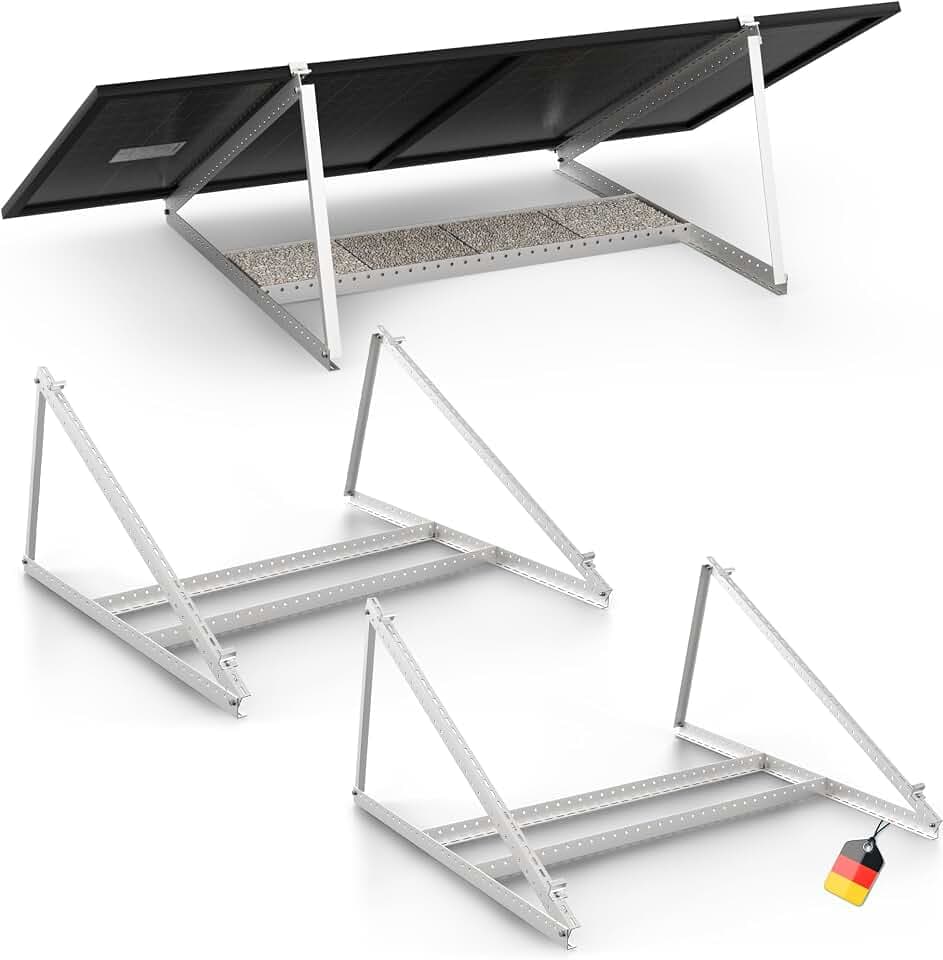 Solarmodul Halterung, für 2 Module, 0% MwSt, Alu, 118 cm, 0-90° Winkel, Balkonkraftwerk Halterung, Solarpanel Halterung für Flachdach, Garage, freistehend