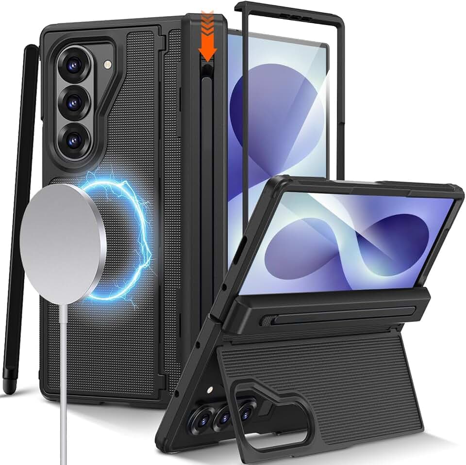 NINKI Handyhülle für Samsung Galaxy Z Fold 8 Ultra Hülle mit Stift, [S Pen Halter & Scharnierschutz & Displayschutz] Magnetische Schutzhülle mit Ständer für Z Fold 8 Ultra Magnetic Case Schwarz