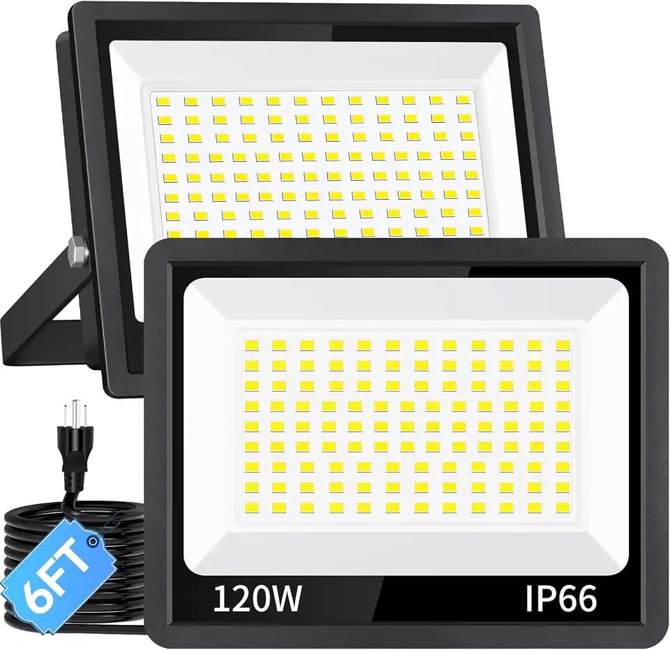 14400LM LED Flood Light Outdoor Plug in, IP66 for Yard Garage, 5000K 2 Pack