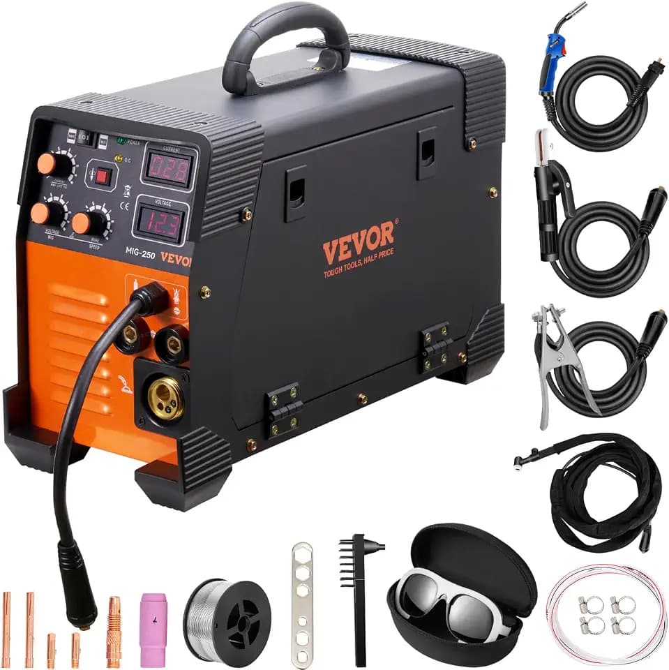 VEVOR MIG/MMA/LIFT TIG 3 in 1 Schweißgerät 50–250A Fülldrahtschweißen(0,8 mm & 1 mm) IGBT-Technologie 2,2–12m/min Drahtgeschwindigkeit 5,6 kVA Nenneingangsleistung IP21S Schutzart