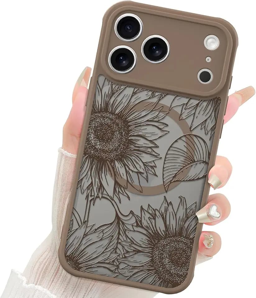 Fiyart Designed for iPhone 17 Pro Max Case Matte Flowers Design 6.9"-Brown