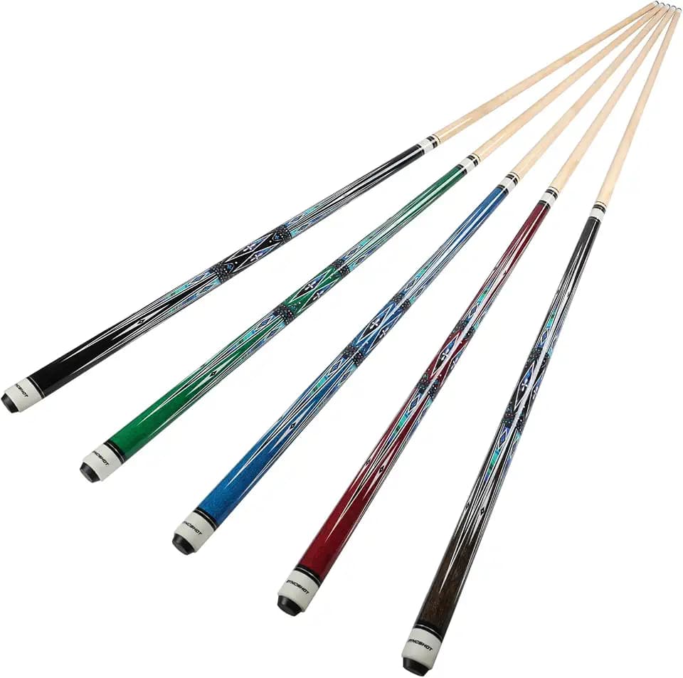 Pool Cues Set of 5, 58inch 6A Canada Maple Cue, Various Weights