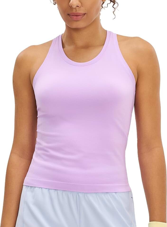 MCEDAR Women Seamless High Neck Workout Tank Tops Racerback Breathable Athletic Tops Slim Fit Running Tops