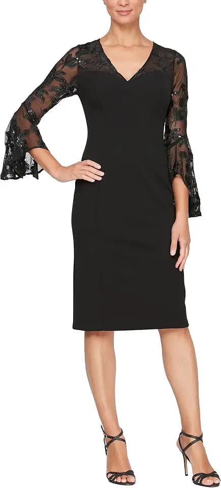 Alex Evenings Womens Short Shift Dress with Embellished Illusion Detail