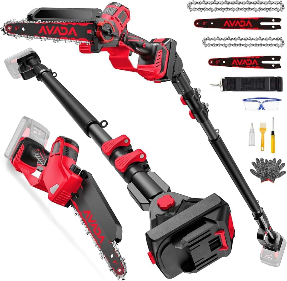 2-IN-1 Cordless 8-Inch Pole Saw & Chainsaw for Milwaukee M18 Battery - 1200W Brushless Motor, Total Reach of Max 15.9 FT, Lightweight, 8"&6"Electric Pole Saws for Tree Trimming Pruning (Tool Only)