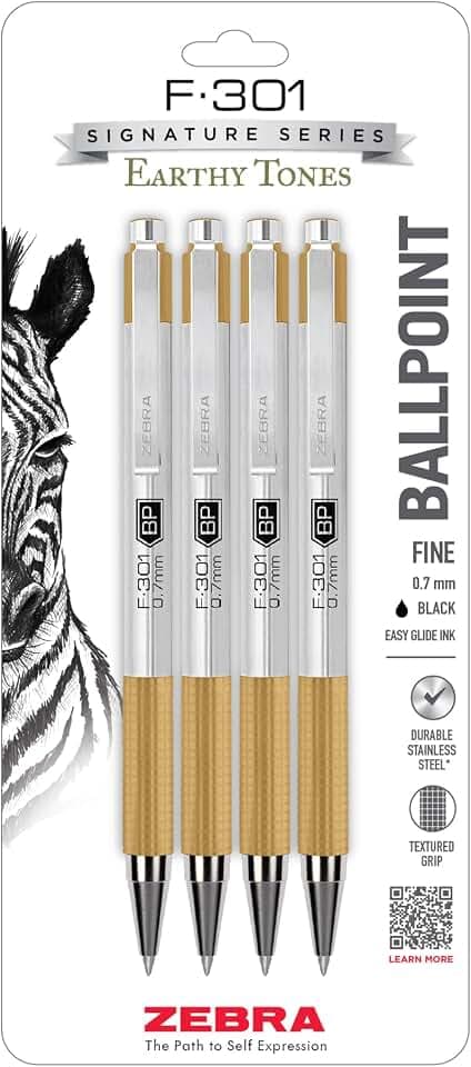 Zebra Pen F-301 Earthy Tone Sandstone Barrel Ballpoint, Black, 0.7mm, 4-Pk