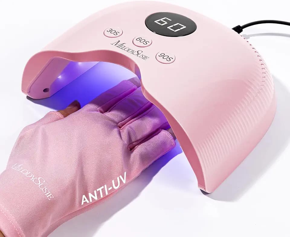 MelodySusie UV LED Lampe für Gelnägel P-PLUS30A mit Schutzhandschuhen | 24W, 30s/60s/90s Timer, Smart Sensor, LCD Display, Kompakte Größe, Nageltrockner Ideal für Nageldesign, Nagelstudio, Maniküre