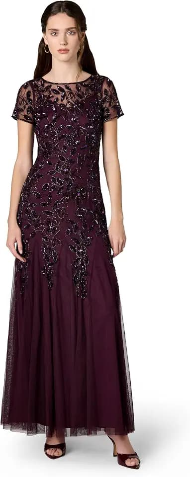 Adrianna Papell Damenkleid mit Blumenmuster und Perlen