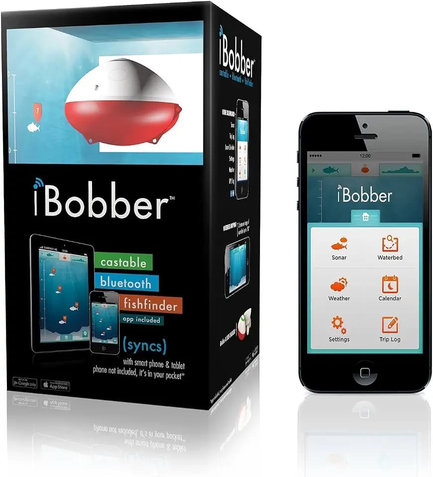 Reelsonar iBobber portable wireless bluetooth fish finder depth finder with depth range of 135 feet 10+ hrs battery life with IOS & Android App Wireless and Watch App
