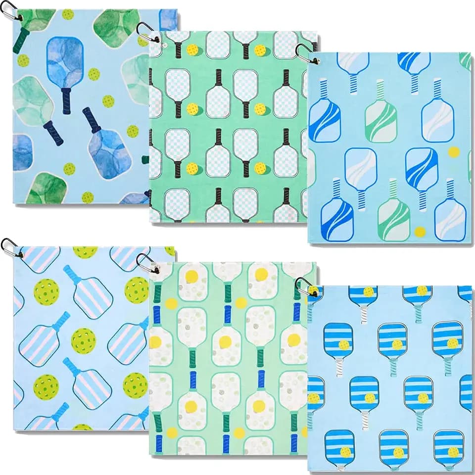 6 Pcs Soft Pickleball Towel 15 x 17 Inch Absorbent Fast Drying Towels for Women Sweat Funny Pickleball Gifts for Men Women Hand Towel with Clip