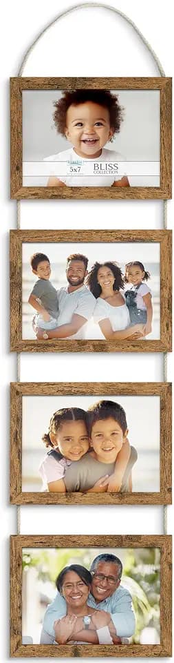 5x7 Wall Hanging Picture Frame 4 Opening Collage, Rustic Brown, Bliss