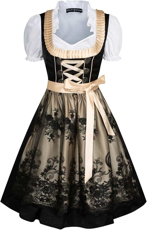 SCARLET DARKNESS Damen Dirndl 3‑Teilig Oktoberfest Spitzen Trachtenkleid