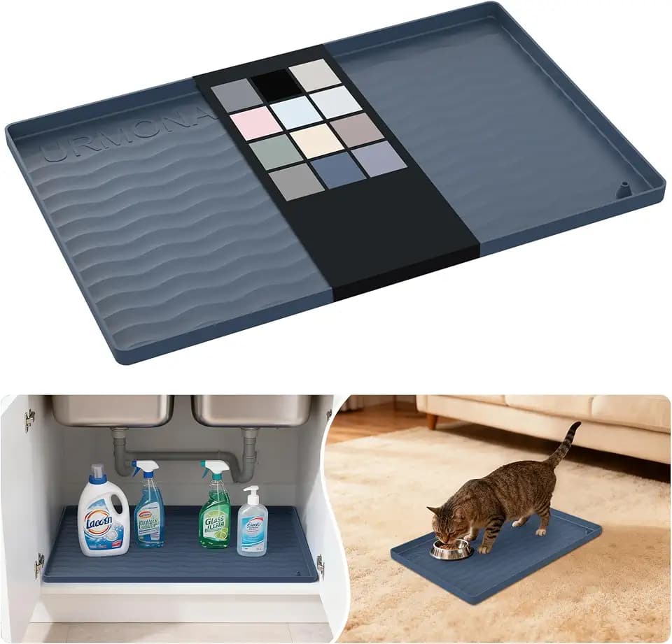 URMONA Waterproof Silicone Under Sink Mat, 19 x 12 in, Flexible Shelf Liner