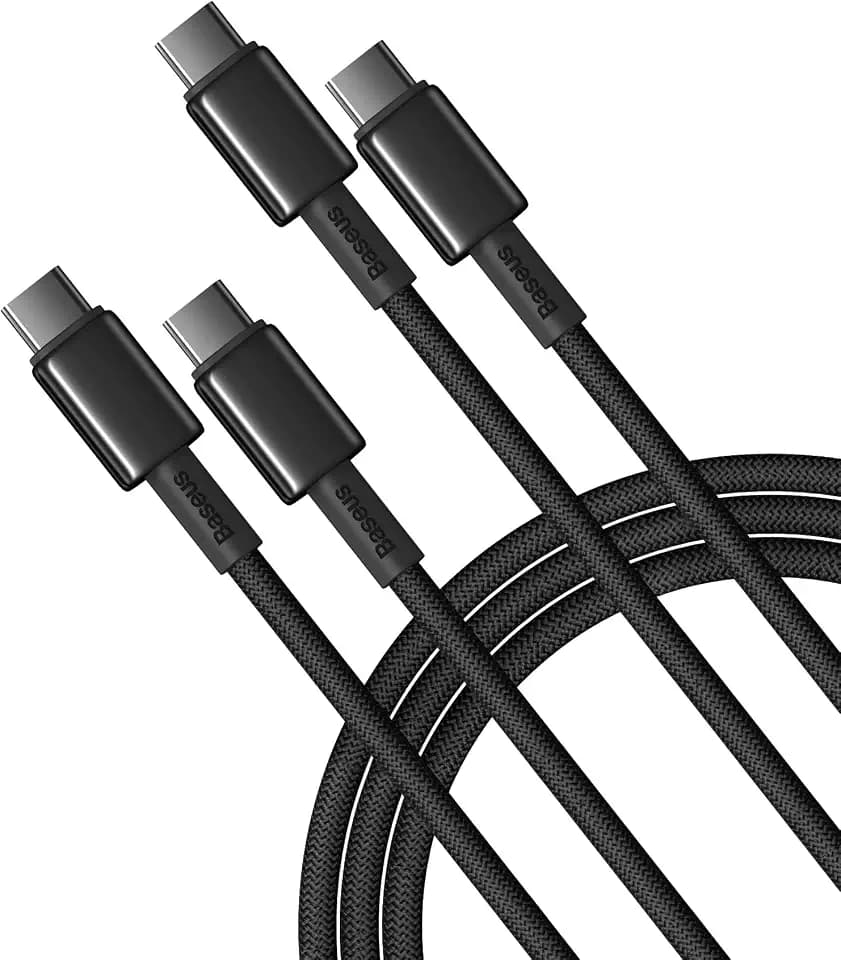 Baseus USB C Cable, 2-Pack 3.3ft 100W 5A Fast Charging USB C to USB C Cable, Zinc Alloy Nylon Braided USB Type C Charger Cable for iPhone 17/Pro/Plus/Pro Max, MacBook, iPad Pro/Mini, Galaxy S24/S23+