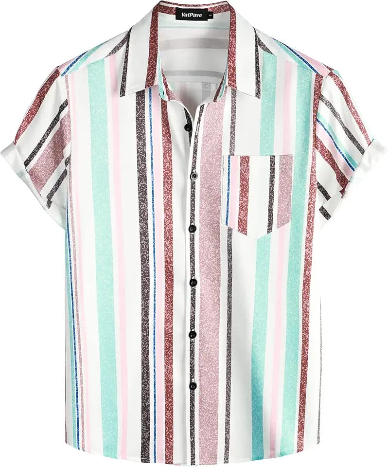 VATPAVE Mens Summer Hawaiian Shirt Pastel Short Sleeve Button Down Shirts