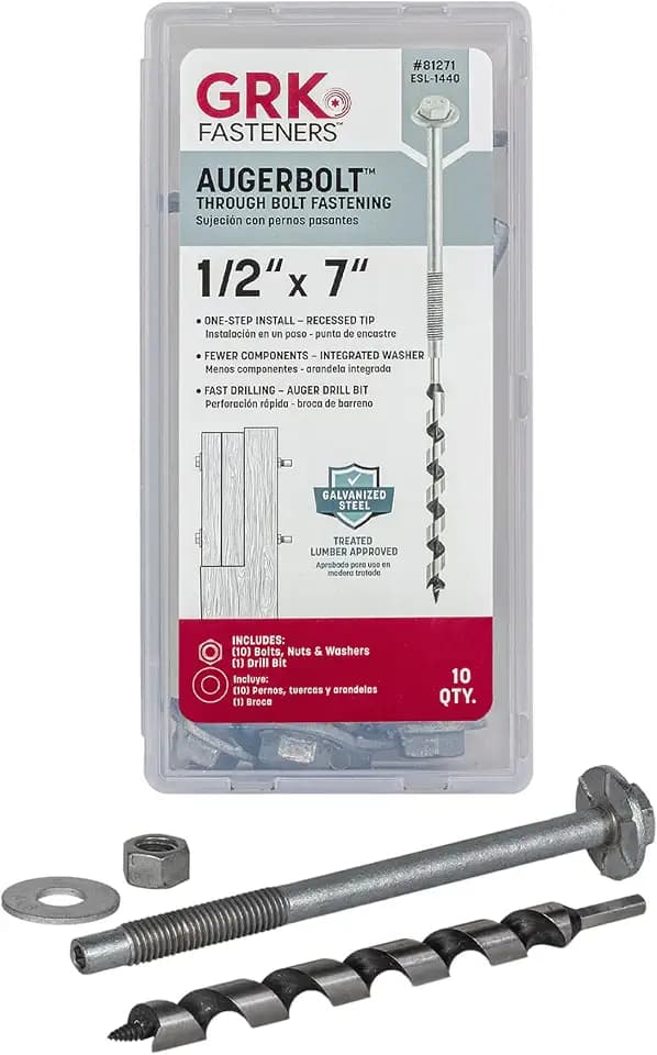 GRK Fasteners 1/2 x 7 AugerBolt™ Galvanized Through Bolts w/Bit, 10 PCS