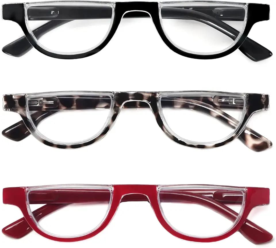 DXYXYO Half Moon Reading Glasses for Women, 3 Pack Semi Frame Readers