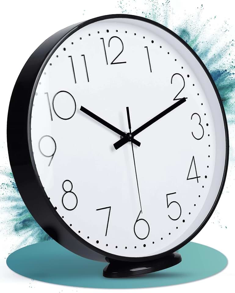Wanduhr Schwarz - 20 cm - Ohne Tickgeräusche - Analoge Uhr zum Aufhängen & Hinstellen - Batteriebetrieben - Küchenuhr - Wall Clock - Uhr für Wohnzimmer - Clock Wall