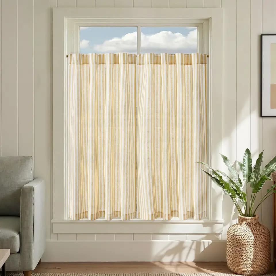 jinchan Stripe Linen Kitchen Tier Curtains, 45 Inch, Yellow, 2 Panels