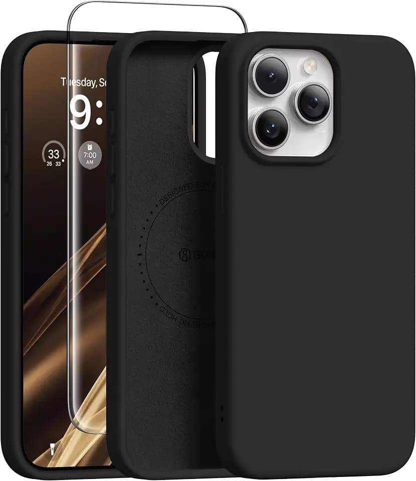 GONEZ Magnetic for iPhone 15 Pro Case, Silicone Cover Black