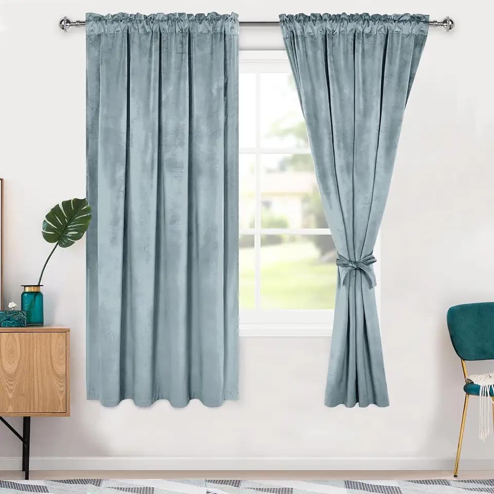 Hiasan Velvet Blackout Curtains 63 inch, 2 Panels, 52W x 63L, Stone Blue