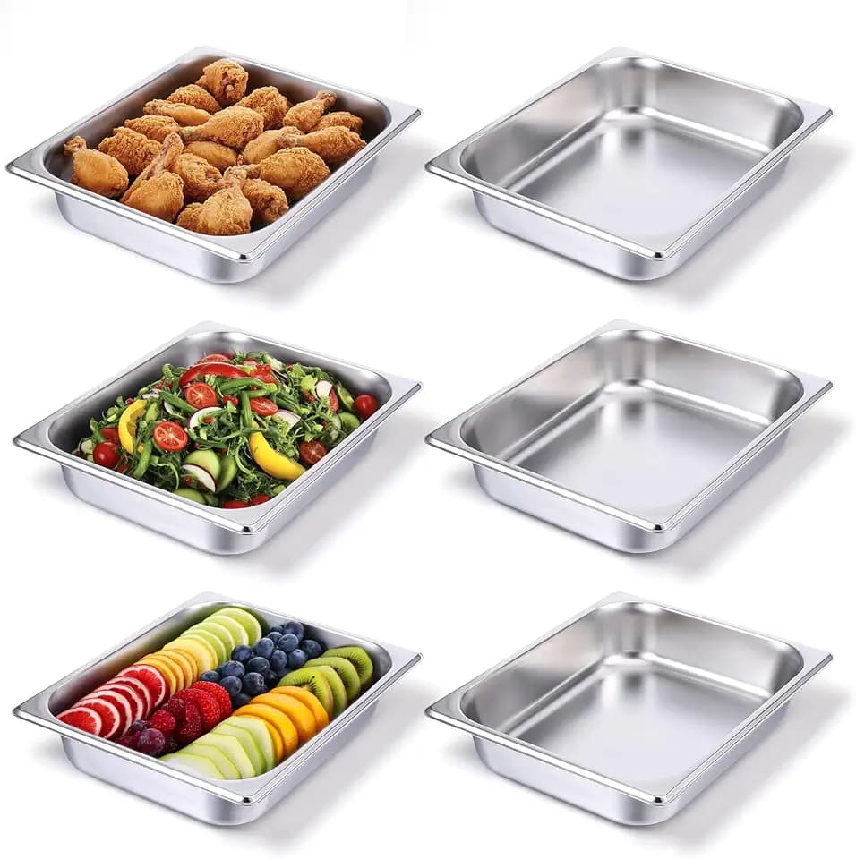 6 Pack Half Size Hotel Pans,1/2 Size 2.5 Inch Deep Stainless Steel Steam Table Pans Half Pans for Chafing Dishes, Breading Trays for Hotel Chafing Dishes Buffet Hotel Party