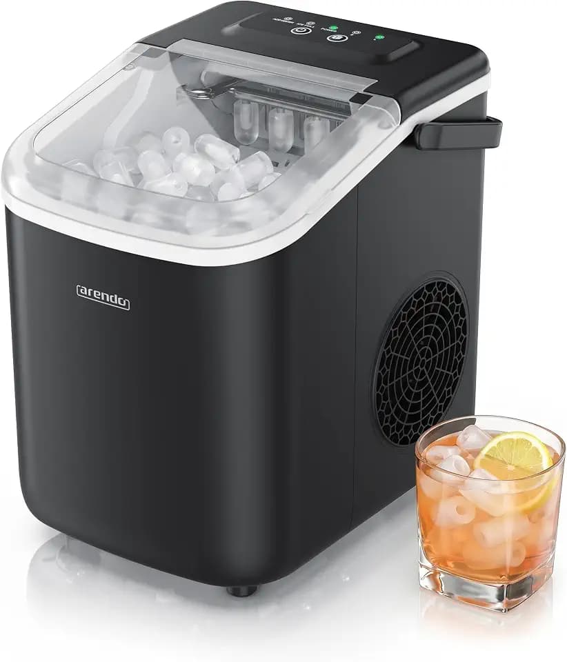 Arendo - Eiswürfelmaschine klein – max. 12 kg Eis pro Tag – 2 Größen große Würfel und kleine Würfel - großes Sichtfenster – doppelwandig – Eiswürfel Bullet – Tragegriff - Ice Maker